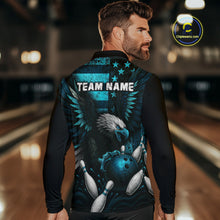 Load image into Gallery viewer, Custom Turquoise Vintage Us Flag Patriotic Eagle Bowling Shirt For Men, Retro Bowling Team Jerseys NQS10477