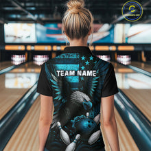 Load image into Gallery viewer, Custom Turquoise Vintage Us Flag Patriotic Eagle Bowling Shirt For Women, Retro Bowling Team Jerseys NQS10477