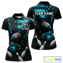 Load image into Gallery viewer, Custom Turquoise Vintage Us Flag Patriotic Eagle Bowling Shirt For Women, Retro Bowling Team Jerseys NQS10477