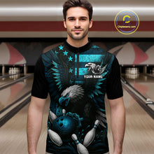 Load image into Gallery viewer, Custom Turquoise Vintage Us Flag Patriotic Eagle Bowling Shirt For Men, Retro Bowling Team Jerseys NQS10477