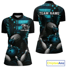 Load image into Gallery viewer, Custom Turquoise Vintage Us Flag Patriotic Eagle Bowling Shirt For Women, Retro Bowling Team Jerseys NQS10477