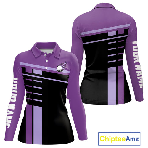 Personalized Black and Purple Women golf polo shirts, Custom Golf Shirts For Team ladies golfers NQS10160