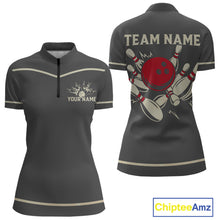 Load image into Gallery viewer, Custom Retro Bowling Polo, Quarter Zip Shirt for Women Personalized Vintage Team Bowling Jersey NQS10505