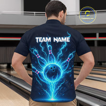 Load image into Gallery viewer, Blue Lightning Thunder Bowling Polo, Quarter Zip Shirts for Men Custom Team Bowling Shirts NQS10520