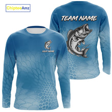 Load image into Gallery viewer, Blue Camo Largemouth Bass fishing sun shirts custom name Bass fishing jerseys for men, women NQS10330