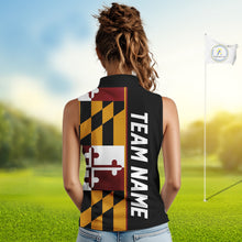 Load image into Gallery viewer, Maryland Flag black Women sleeveless polo shirt Custom Patriotic Ladies Golf attire For team NQS10188