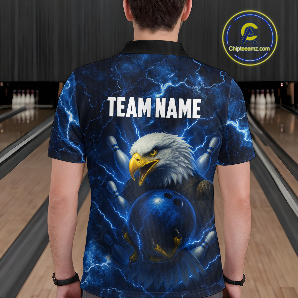 Mens bowling shirts Custom Eagle blue lightning thunder Bowling Team Jersey, gift for Bowlers NQS10336