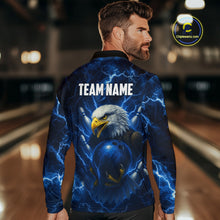 Load image into Gallery viewer, Mens bowling shirts Custom Eagle blue lightning thunder Bowling Team Jersey, gift for Bowlers NQS10336