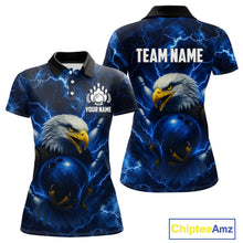 Load image into Gallery viewer, Womens bowling shirts Custom Eagle blue lightning thunder Bowling Team Jersey, gift for Bowlers NQS10336