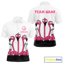 Load image into Gallery viewer, Funny pink flamingo friends white Men golf polo shirts Custom flamingo golf outfits for men NQS10201