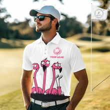 Load image into Gallery viewer, Funny pink flamingo friends white Men golf polo shirts Custom flamingo golf outfits for men NQS10201