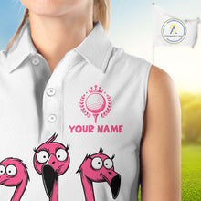 Load image into Gallery viewer, Funny pink flamingo friends white Women sleeveless polo shirt Custom flamingo ladies golf outfits NQS10201