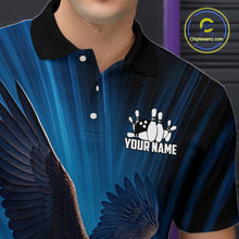 Load image into Gallery viewer, Blue Light Eagle American Flag Men's Bowling Polo, 1/4 Zip Shirt Custom Patriotic Team Bowling jersey NQS10350