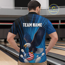 Load image into Gallery viewer, Blue Light Eagle American Flag Men's Bowling Polo, 1/4 Zip Shirt Custom Patriotic Team Bowling jersey NQS10350