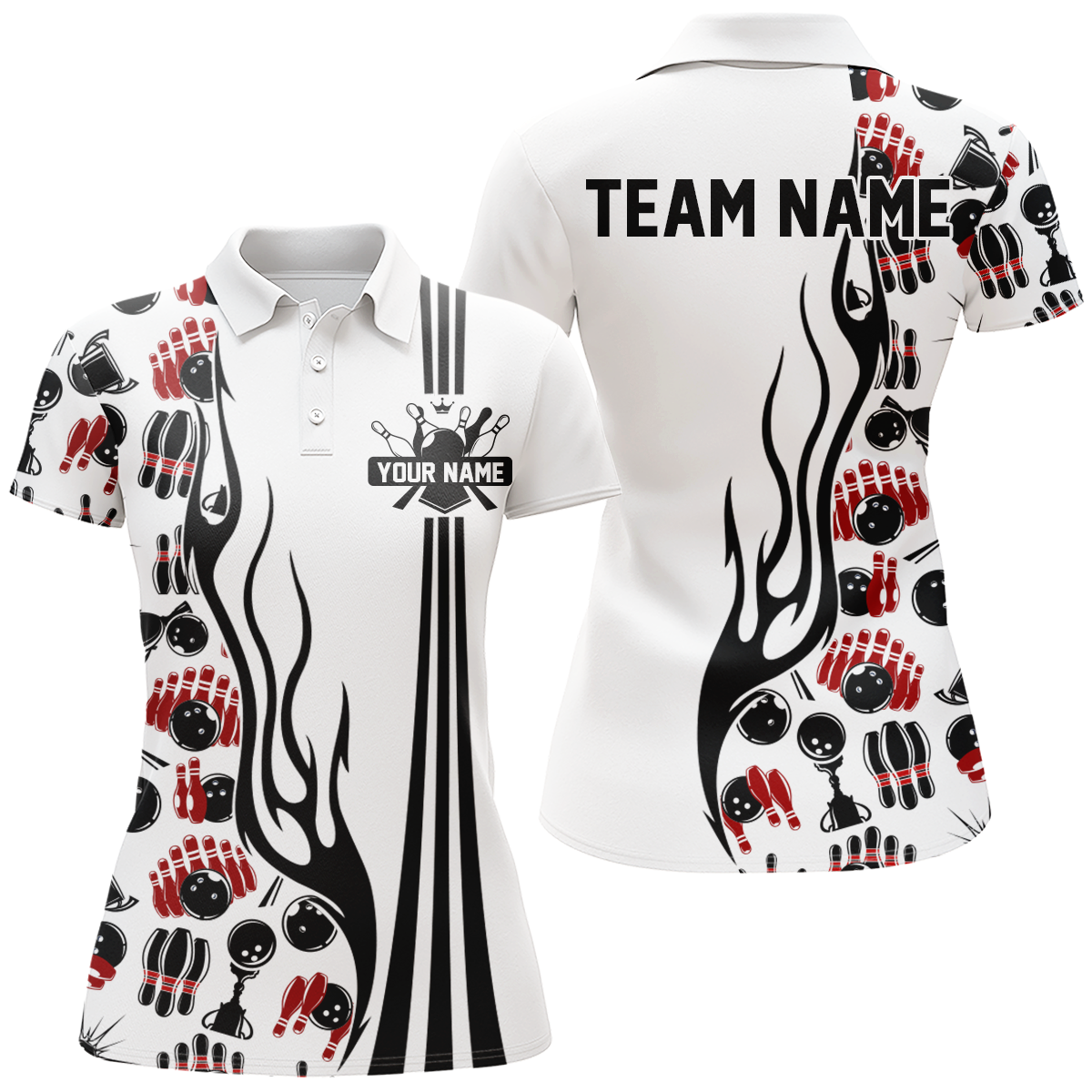 Personalized bowling camo Polo, Quarter Zip shirts for Women, White Bowling Team League Jerseys NQS7733