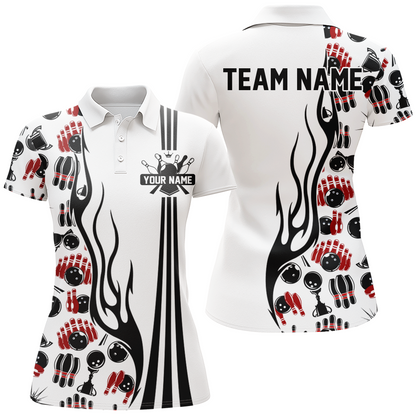 Personalized bowling camo Polo, Quarter Zip shirts for Women, White Bowling Team League Jerseys NQS7733