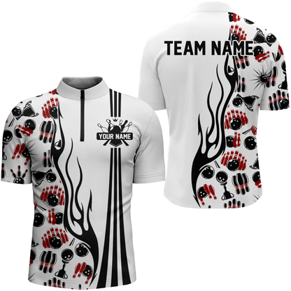 Personalized bowling camo Polo, Quarter Zip shirts for Men, White Bowling Team League Jerseys NQS7733