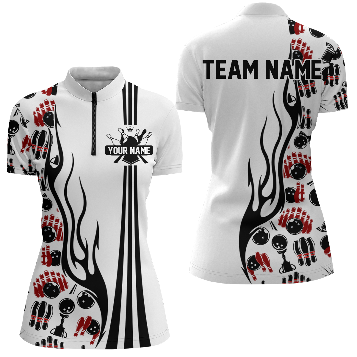 Personalized bowling camo Polo, Quarter Zip shirts for Women, White Bowling Team League Jerseys NQS7733