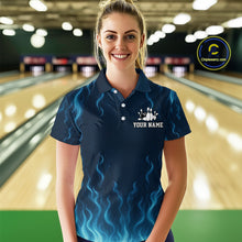 Load image into Gallery viewer, Blue flame lightning thunder Bowling polo, quarter zip shirts for Women custom Bowling team jerseys NQS10387