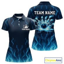 Load image into Gallery viewer, Blue flame lightning thunder Bowling polo, quarter zip shirts for Women custom Bowling team jerseys NQS10387