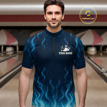 Load image into Gallery viewer, Blue flame lightning thunder Bowling polo, quarter zip shirts for men custom Bowling team jerseys NQS10387