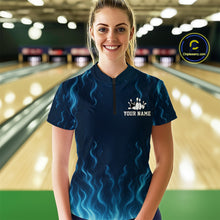 Load image into Gallery viewer, Blue flame lightning thunder Bowling polo, quarter zip shirts for Women custom Bowling team jerseys NQS10387