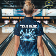 Load image into Gallery viewer, Blue flame lightning thunder Bowling polo, quarter zip shirts for Women custom Bowling team jerseys NQS10387