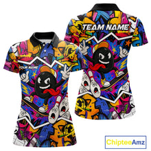 Load image into Gallery viewer, Colorful graffiti pattern Funny Bowling polo, quarter zip shirts for Women custom Bowling team jersey NQS10389