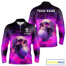 Load image into Gallery viewer, Custom Pink Flame Golf skull Halloween Mens golf polo shirt, Personalized Team Skull golf outfit NQS10400