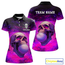 Load image into Gallery viewer, Custom Pink Flame Golf skull Halloween Women golf polo shirt, Personalized Team Skull golf outfit NQS10400