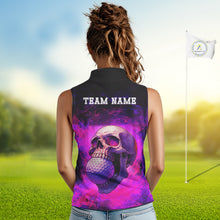 Load image into Gallery viewer, Custom Pink Flame Golf skull Halloween Sleeveless polo shirt, Personalized Team Skull golf outfit NQS10400