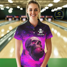Load image into Gallery viewer, Custom Pink Flame Skull Halloween Bowling Shirts For Women, Personalized Team Bowling Jersey outfit NQS10401