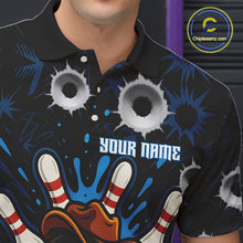 Load image into Gallery viewer, Funny Black and Blue Bowling Cowboy gun Men bowling polo, 1/4 zip shirts Custom bowling team jersey NQS10617