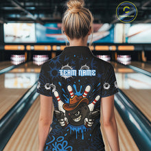 Load image into Gallery viewer, Funny Black and Blue Bowling Cowboy gun Women bowling polo, 1/4 zip shirts Custom bowling team jersey NQS10617