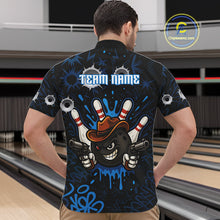 Load image into Gallery viewer, Funny Black and Blue Bowling Cowboy gun Men bowling polo, 1/4 zip shirts Custom bowling team jersey NQS10617