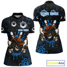 Load image into Gallery viewer, Funny Black and Blue Bowling Cowboy gun Women bowling polo, 1/4 zip shirts Custom bowling team jersey NQS10617