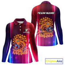 Load image into Gallery viewer, Colorful Neon Autumn Turkey Bowling Shirts for Women Custom Thanksgiving Bowling Team Jerseys NQS10417