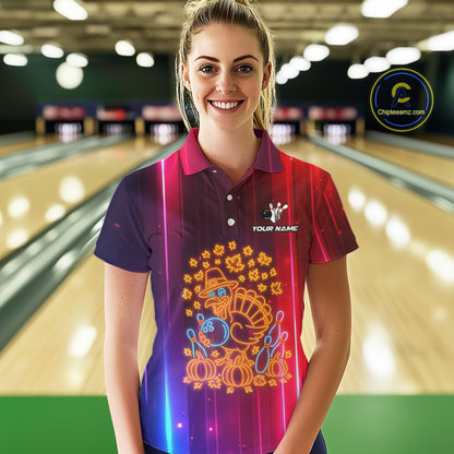 Colorful Neon Autumn Turkey Bowling Shirts for Women Custom Thanksgiving Bowling Team Jerseys NQS10417