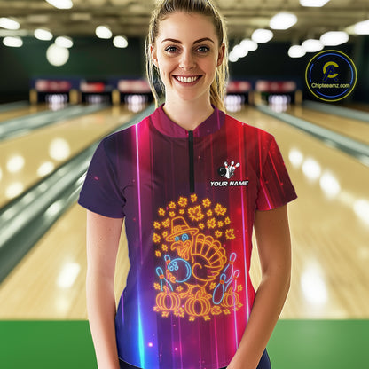 Colorful Neon Autumn Turkey Bowling Shirts for Women Custom Thanksgiving Bowling Team Jerseys NQS10417