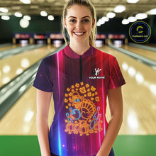 Load image into Gallery viewer, Colorful Neon Autumn Turkey Bowling Shirts for Women Custom Thanksgiving Bowling Team Jerseys NQS10417