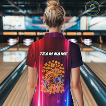 Load image into Gallery viewer, Colorful Neon Autumn Turkey Bowling Shirts for Women Custom Thanksgiving Bowling Team Jerseys NQS10417