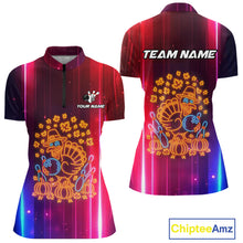Load image into Gallery viewer, Colorful Neon Autumn Turkey Bowling Shirts for Women Custom Thanksgiving Bowling Team Jerseys NQS10417
