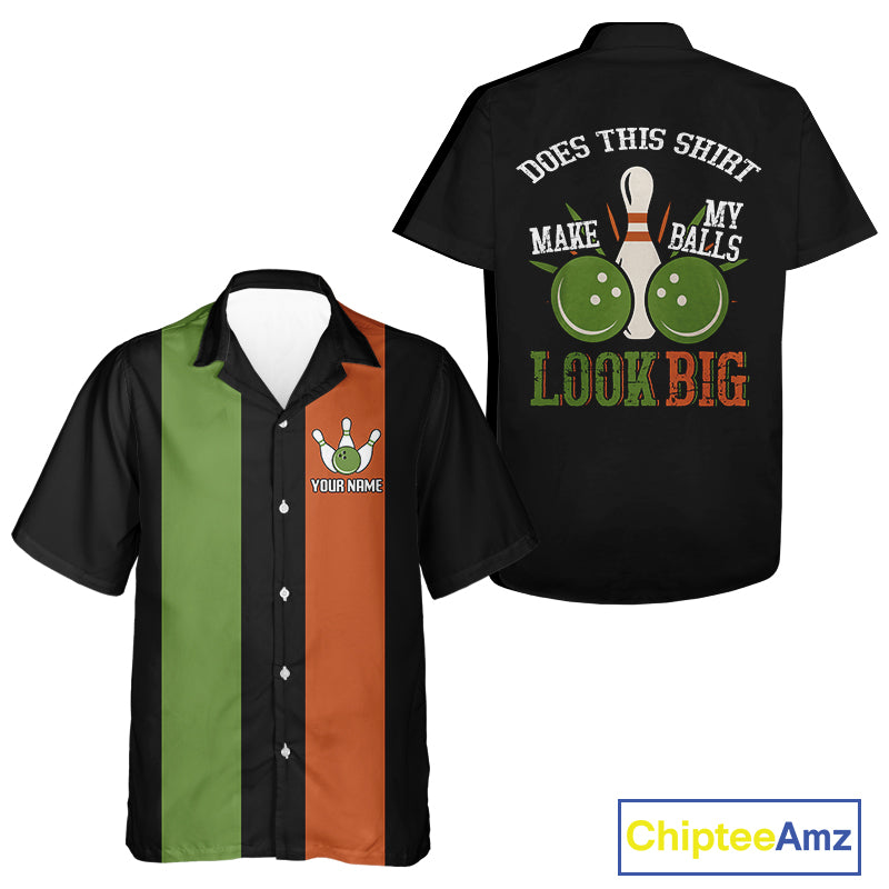 Green & Orange Retro Black Bowling Hawaiian Shirt custom Does this shirt make my balls look big NQS10622