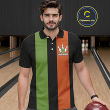 Load image into Gallery viewer, Green &amp; Orange Retro Black Bowling shirts for men custom Does this shirt make my balls look big NQS10622
