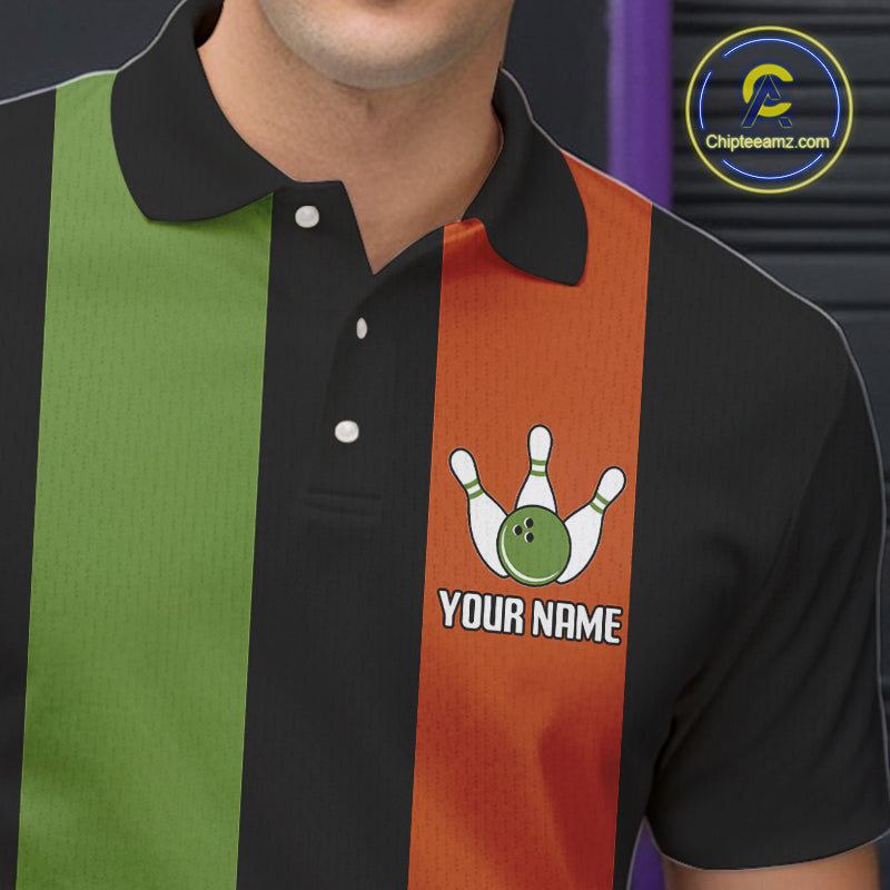 Green & Orange Retro Black Bowling shirts for men custom Does this shirt make my balls look big NQS10622