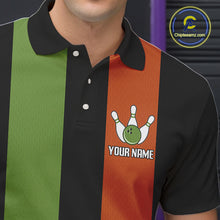 Load image into Gallery viewer, Green &amp; Orange Retro Black Bowling shirts for men custom Does this shirt make my balls look big NQS10622