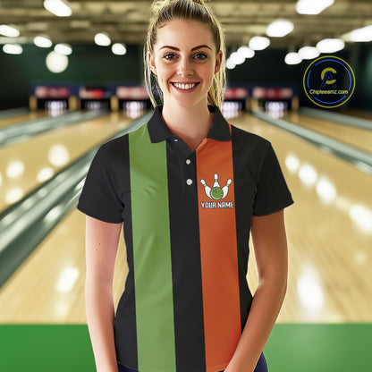 Green & Orange Retro Black Bowling shirts for Women custom Does this shirt make my balls look big NQS10622