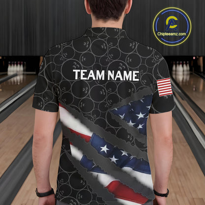 American Flag Mens Bowling Shirt Custom Bowling Jersey for Team Patriotic Bowlers Polo, 1/4 zip Shirt NQS10427