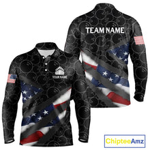 Load image into Gallery viewer, American Flag Mens Bowling Shirt Custom Bowling Jersey for Team Patriotic Bowlers Polo, 1/4 zip Shirt NQS10427