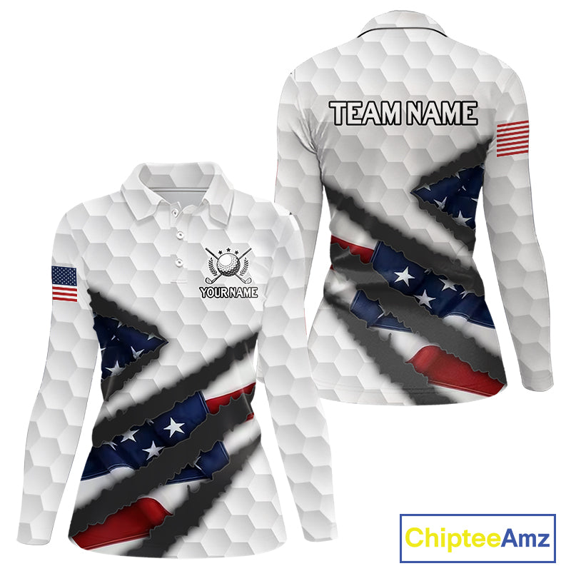 Personalized American Flag Golf polo shirt For Women Custom Patriotic Golf Gifts NQS10428